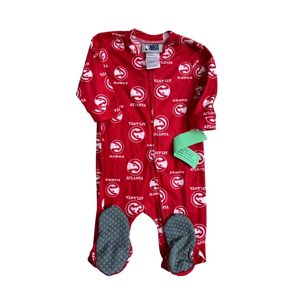NBA Atlanta Hawks Red Fleece Footed Sleeper Pajamas Infant 6/9M NEW